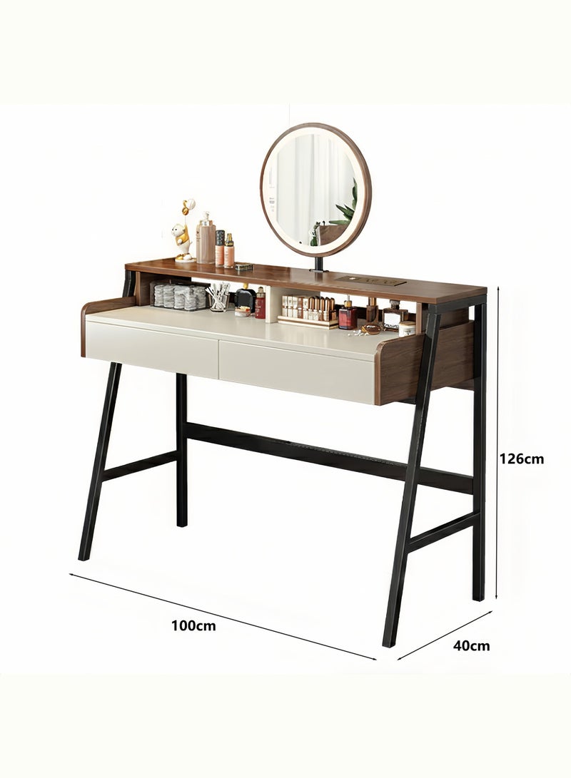 شاربدو طاولة تزيين عصرية بتصميم بسيط لغرفة النوم، مزودة بمرآة بإضاءة LED، وقابسين كهربائيين بريطانيين، ومنفذي USB، وأدراج، وطاولة زينة أنيقة. - Image 4